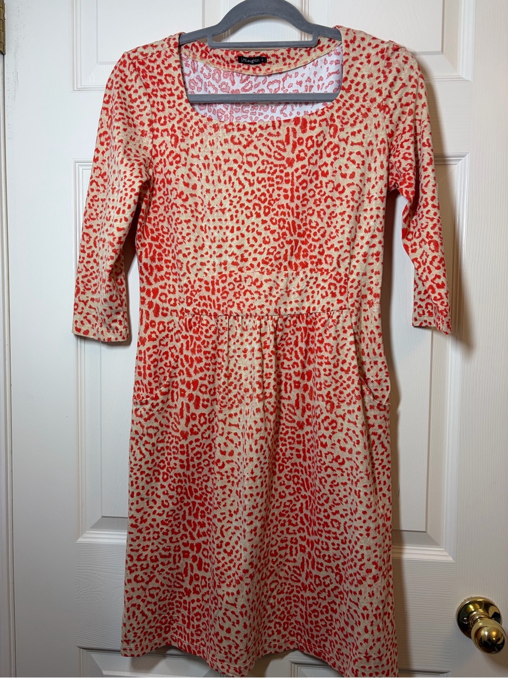 J. McLaughlin Emma Cream and Red Leopard Print Long-Sleeve Dress Size Small